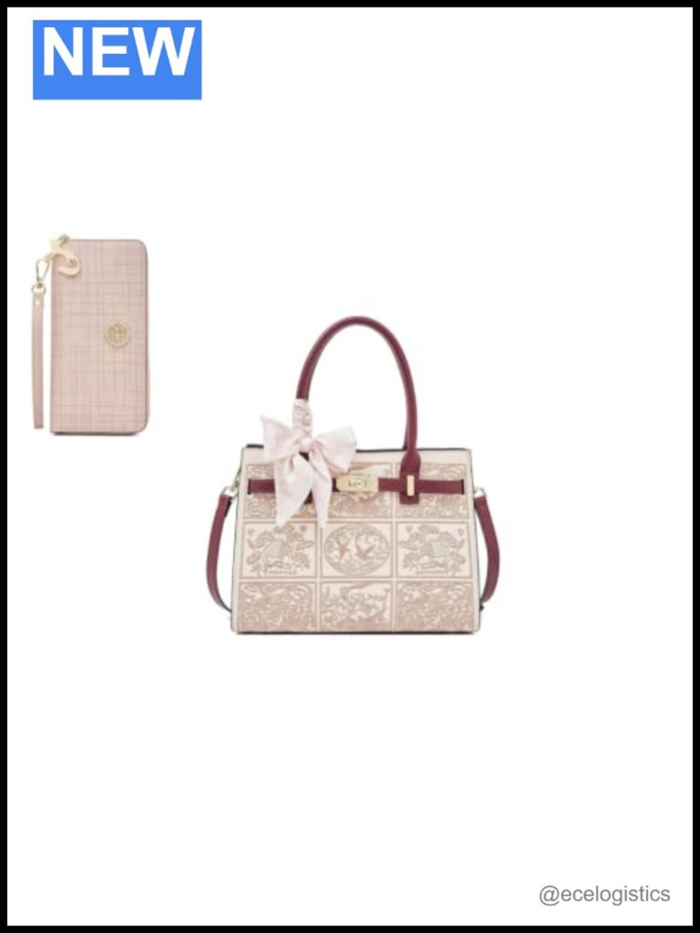 Medium Tote Bag with Wallet Set, Adjustable Crossbody Strap, Embroidery Design